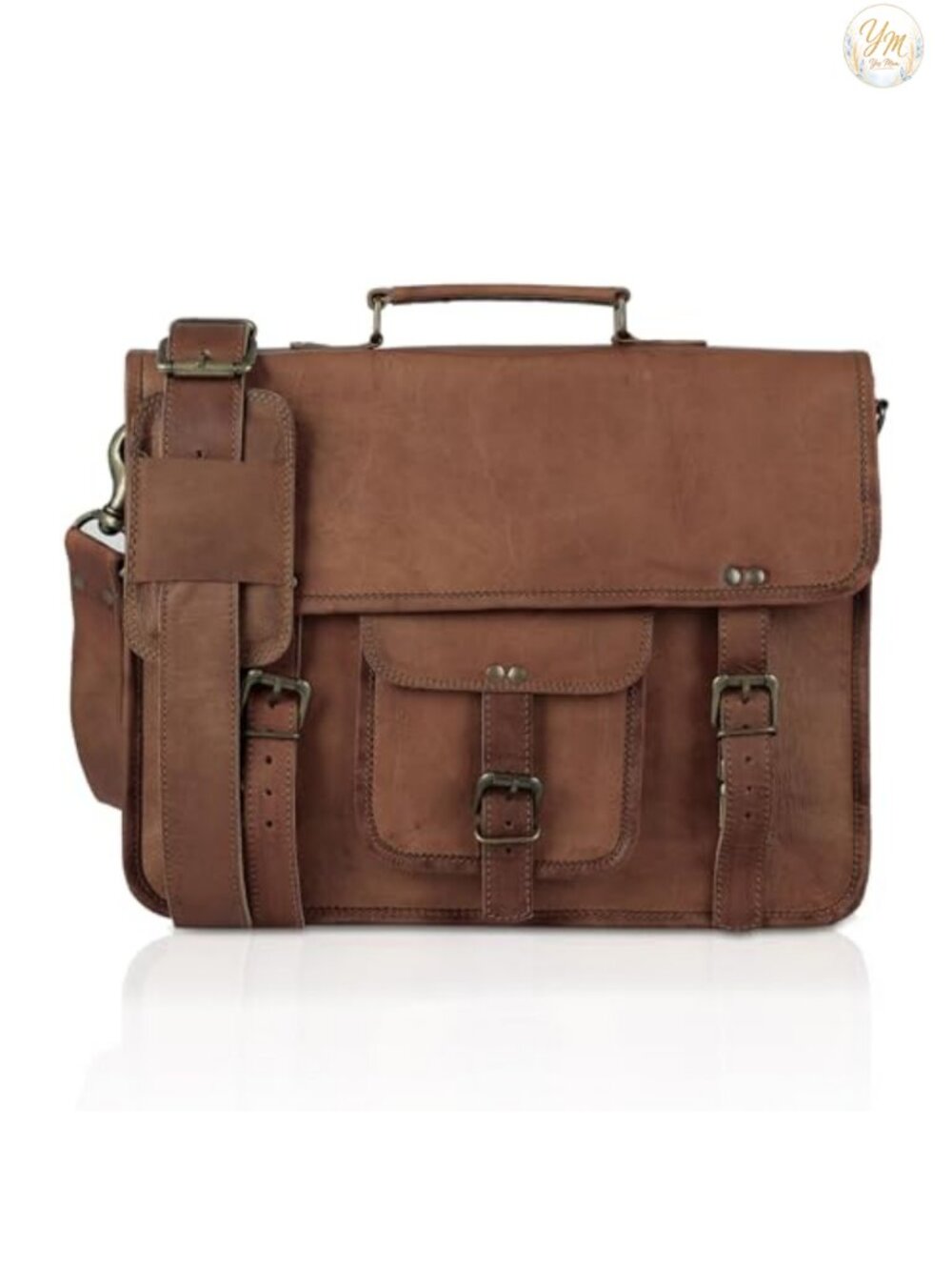 Full Grain Leather Laptop Messenger Bag Fits 15 Inch Briefcase Satchel